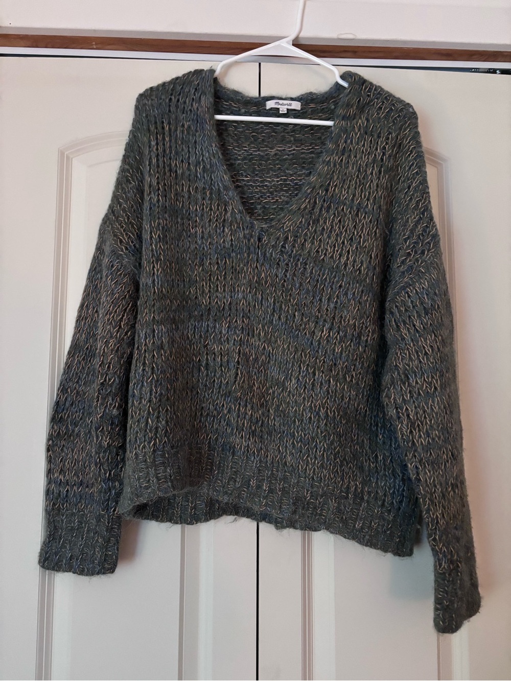 Madewell Olive Marled V-Neck Sweater